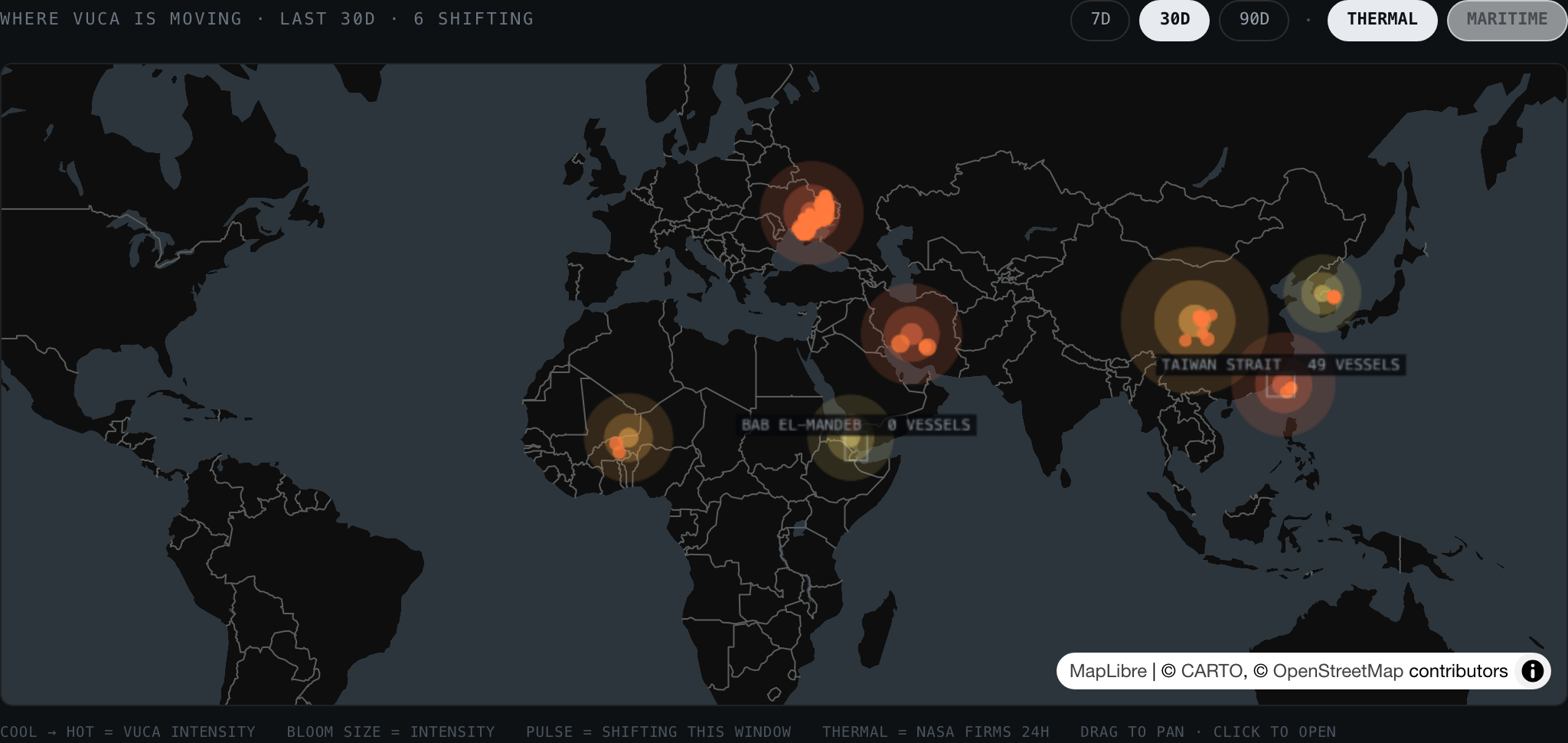 World map with thermal and maritime layers enabled