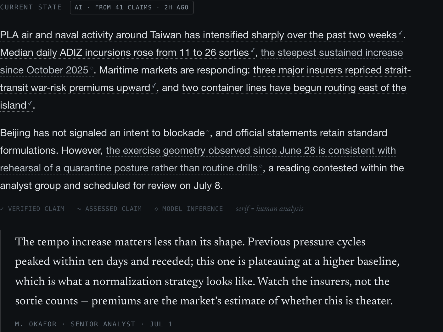 Narrative with claim marks and the human editorial block